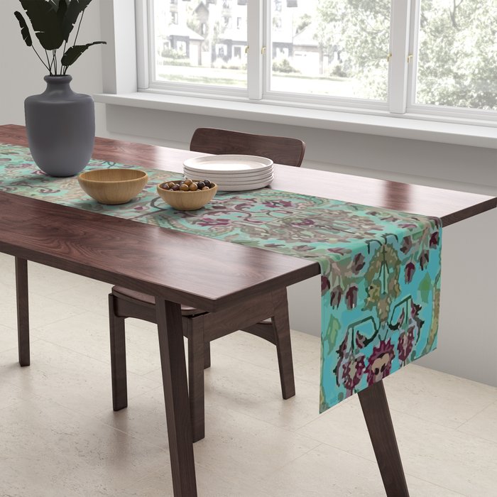 Persian Kirman Rug Floral Pattern Cute Abstract Flowers Table Runner Gallery Image 2