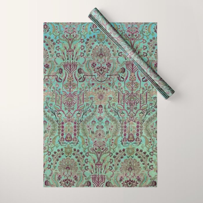 Persian Kirman Rug Floral Pattern Cute Abstract Flowers Wrapping Paper Gallery Image 1