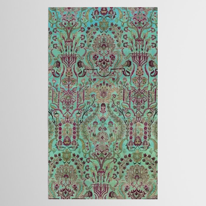 Persian Kirman Rug Floral Pattern Cute Abstract Flowers Tablecloth Gallery Image 2