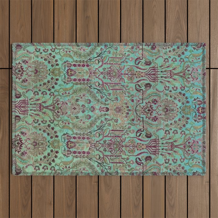 Persian Kirman Rug Floral Pattern Cute Abstract Flowers Outdoor Rug Gallery Image 1