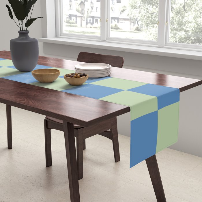 Blue and Light Green Checkerboard Pattern Table Runner Gallery Image 2