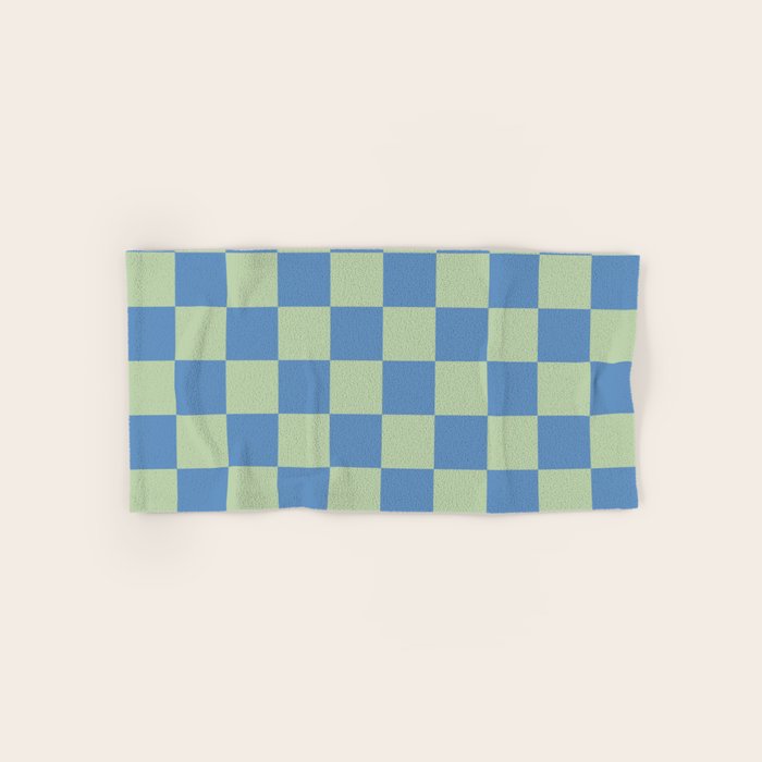 Blue and Light Green Checkerboard Pattern Bath Towel Gallery Image 1