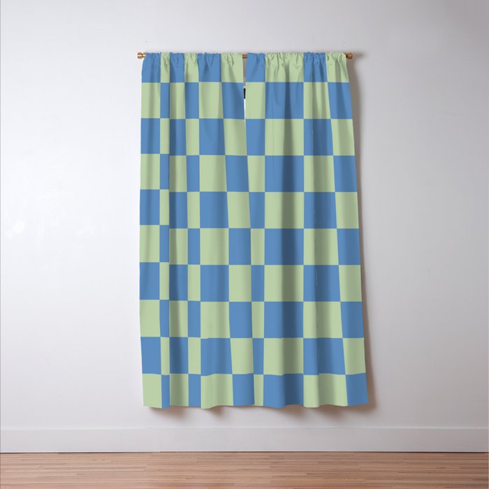 Blue and Light Green Checkerboard Pattern Window Curtain Gallery Image 3