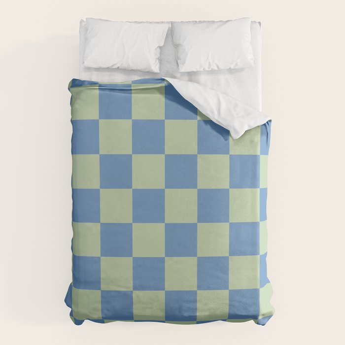 Blue and Light Green Checkerboard Pattern Duvet Cover Gallery Image 1