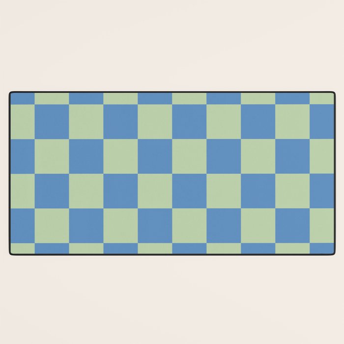 Blue and Light Green Checkerboard Pattern Desk Mat Gallery Image 3