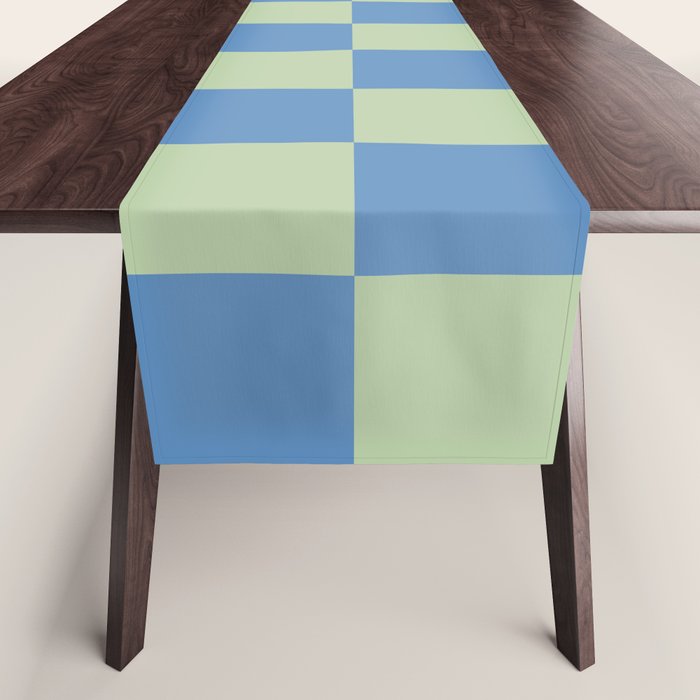 Blue and Light Green Checkerboard Pattern Table Runner Gallery Image 1