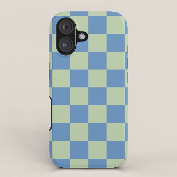 Blue and Light Green Checkerboard Pattern iPhone Case Gallery Image 1