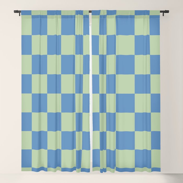 Blue and Light Green Checkerboard Pattern Window Curtain Gallery Image 5