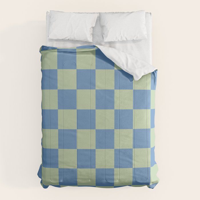 Blue and Light Green Checkerboard Pattern Comforter Gallery Image 6