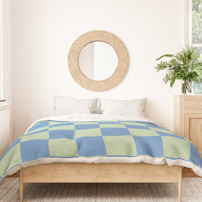 Blue and Light Green Checkerboard Pattern Duvet Cover Gallery Image 3