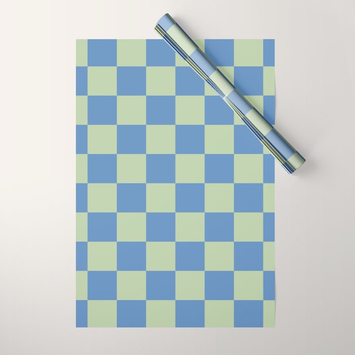 Blue and Light Green Checkerboard Pattern Wrapping Paper Gallery Image 1