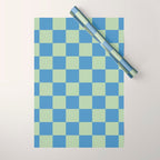 Blue and Light Green Checkerboard Pattern Wrapping Paper Gallery Image 1