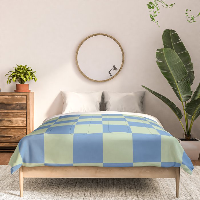 Blue and Light Green Checkerboard Pattern Comforter Gallery Image 3