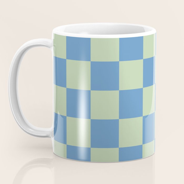 Blue and Light Green Checkerboard Pattern Coffee Mug Gallery Image 3