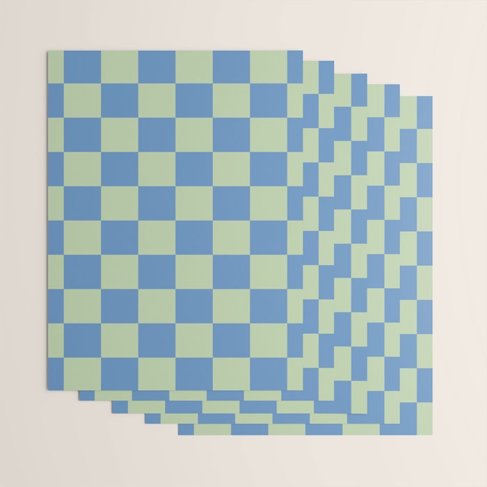 Blue and Light Green Checkerboard Pattern Wrapping Paper Gallery Image 3