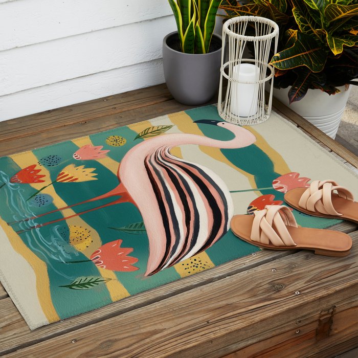 Pink Flamingo Outdoor Rug Gallery Image 2