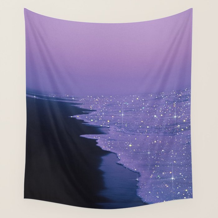 PURPLE MAGIC | seascape | glitter collage art | aesthetic of nature | yana potter digital art Wall Tapestry Gallery Image 4