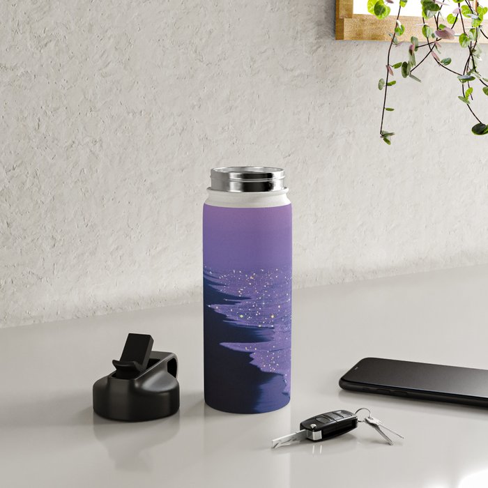 PURPLE MAGIC | seascape | glitter collage art | aesthetic of nature | yana potter digital art Water Bottle Gallery Image 4