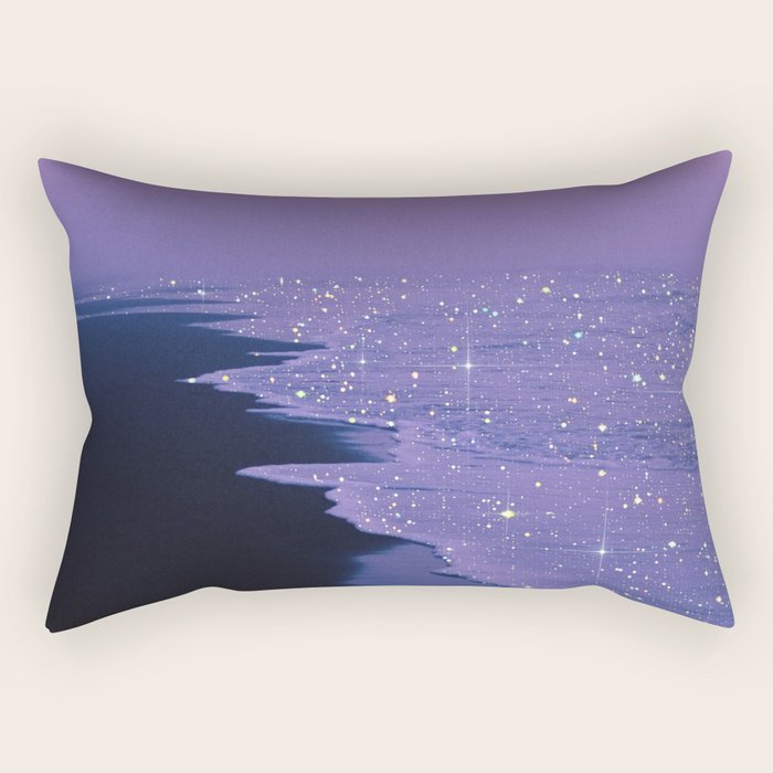 PURPLE MAGIC | seascape | glitter collage art | aesthetic of nature | yana potter digital art Rectangular Pillow Gallery Image 2