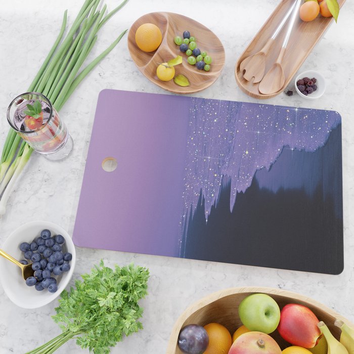 PURPLE MAGIC | seascape | glitter collage art | aesthetic of nature | yana potter digital art Cutting Board Gallery Image 2