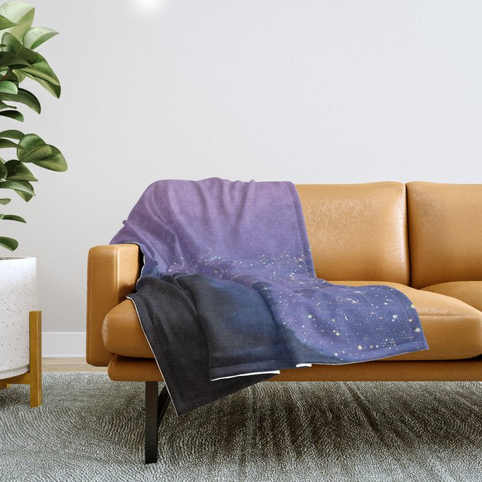 PURPLE MAGIC | seascape | glitter collage art | aesthetic of nature | yana potter digital art Throw Blanket Gallery Image 1