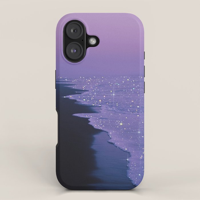 PURPLE MAGIC | seascape | glitter collage art | aesthetic of nature | yana potter digital art iPhone Case Gallery Image 1
