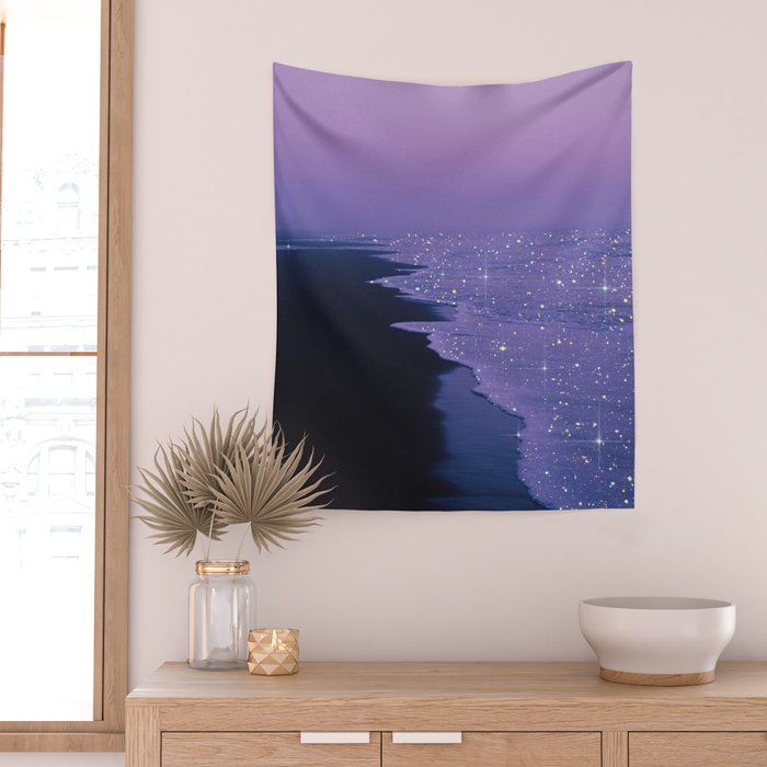 PURPLE MAGIC | seascape | glitter collage art | aesthetic of nature | yana potter digital art Wall Tapestry Gallery Image 2
