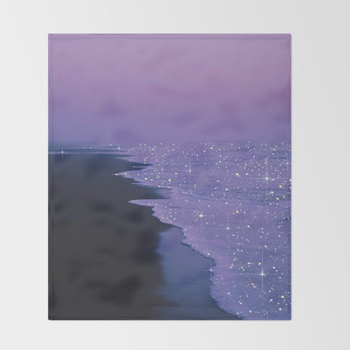 PURPLE MAGIC | seascape | glitter collage art | aesthetic of nature | yana potter digital art Throw Blanket Gallery Image 2