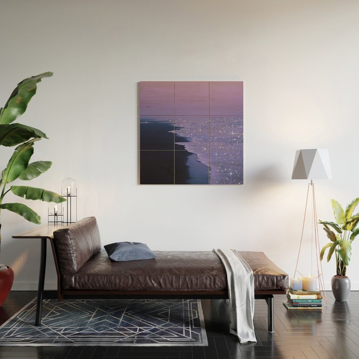 PURPLE MAGIC | seascape | glitter collage art | aesthetic of nature | yana potter digital art Wood Wall Art Gallery Image 2