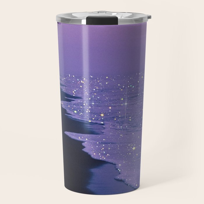 PURPLE MAGIC | seascape | glitter collage art | aesthetic of nature | yana potter digital art Travel Mug Gallery Image 1