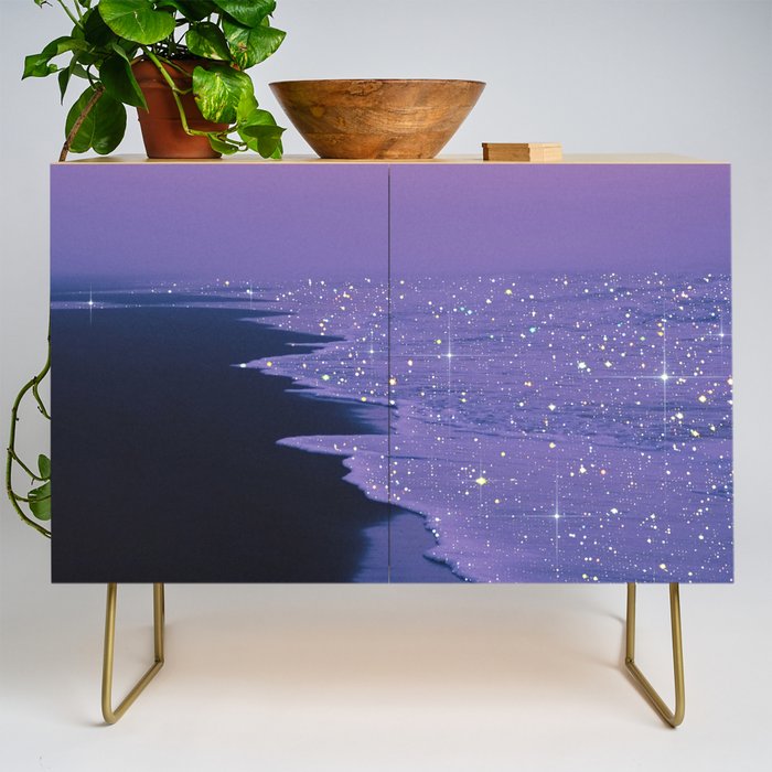 PURPLE MAGIC | seascape | glitter collage art | aesthetic of nature | yana potter digital art Credenza Gallery Image 1