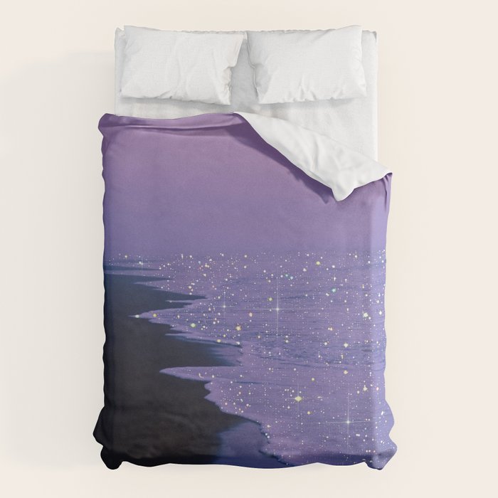 PURPLE MAGIC | seascape | glitter collage art | aesthetic of nature | yana potter digital art Duvet Cover Gallery Image 6