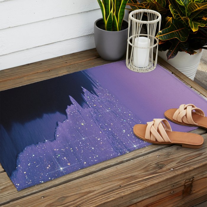 PURPLE MAGIC | seascape | glitter collage art | aesthetic of nature | yana potter digital art Outdoor Rug Gallery Image 2