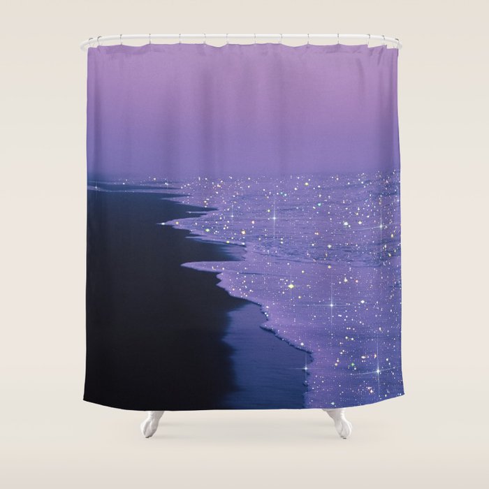 PURPLE MAGIC | seascape | glitter collage art | aesthetic of nature | yana potter digital art Shower Curtain Gallery Image 1