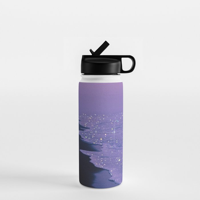 PURPLE MAGIC | seascape | glitter collage art | aesthetic of nature | yana potter digital art Water Bottle Gallery Image 1