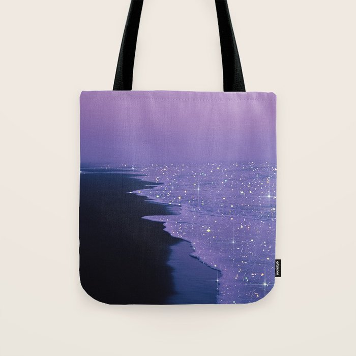 PURPLE MAGIC | seascape | glitter collage art | aesthetic of nature | yana potter digital art Tote Bag Gallery Image 1