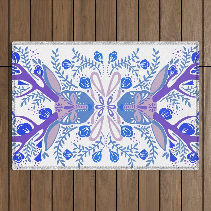 Floral Antlers - Blue Palette Outdoor Rug Gallery Image 1