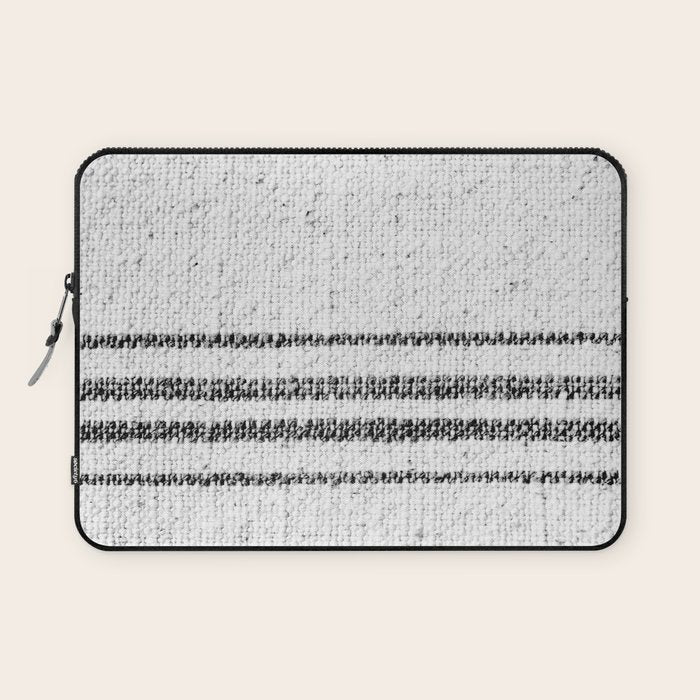 Farmhouse Grain Sack Black Stripes Laptop Sleeve Gallery Image 1