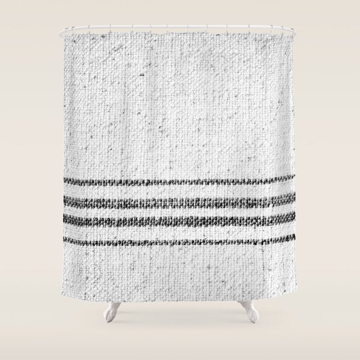 Farmhouse Grain Sack Black Stripes Shower Curtain Gallery Image 1