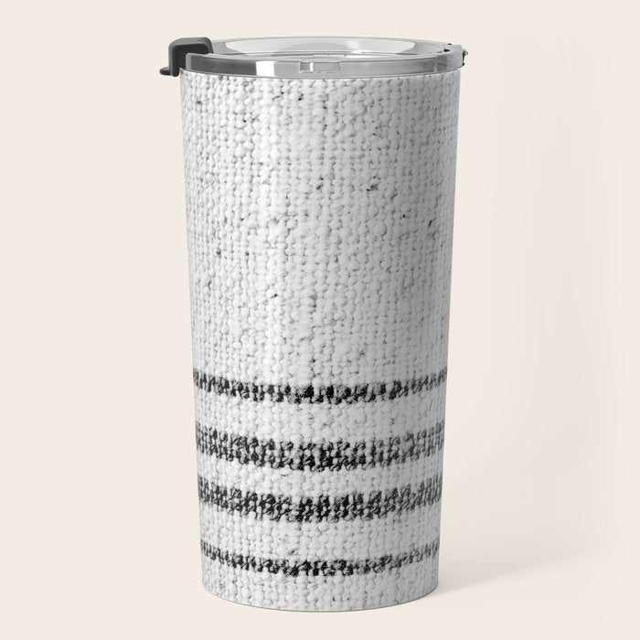 Farmhouse Grain Sack Black Stripes Travel Mug Gallery Image 3