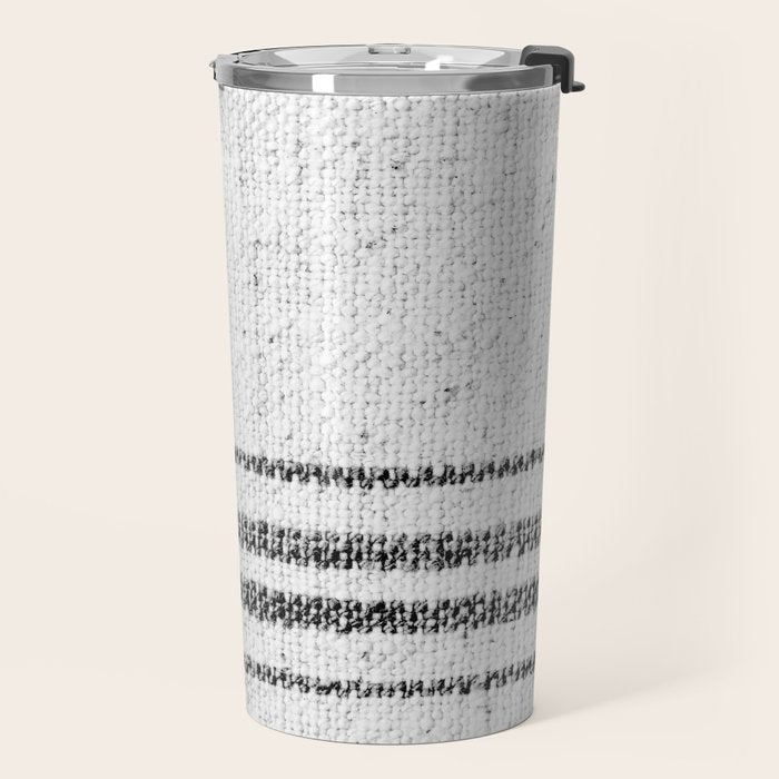 Farmhouse Grain Sack Black Stripes Travel Mug Gallery Image 2