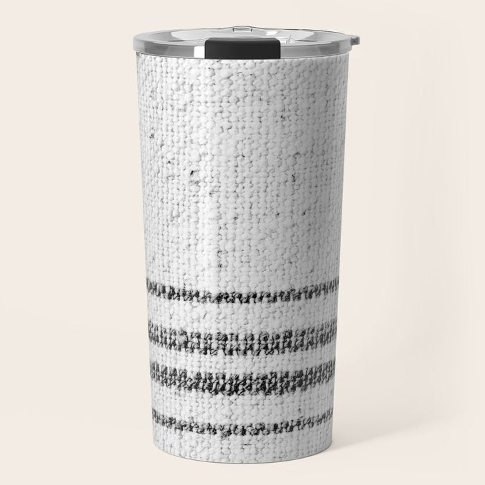 Farmhouse Grain Sack Black Stripes Travel Mug Gallery Image 1