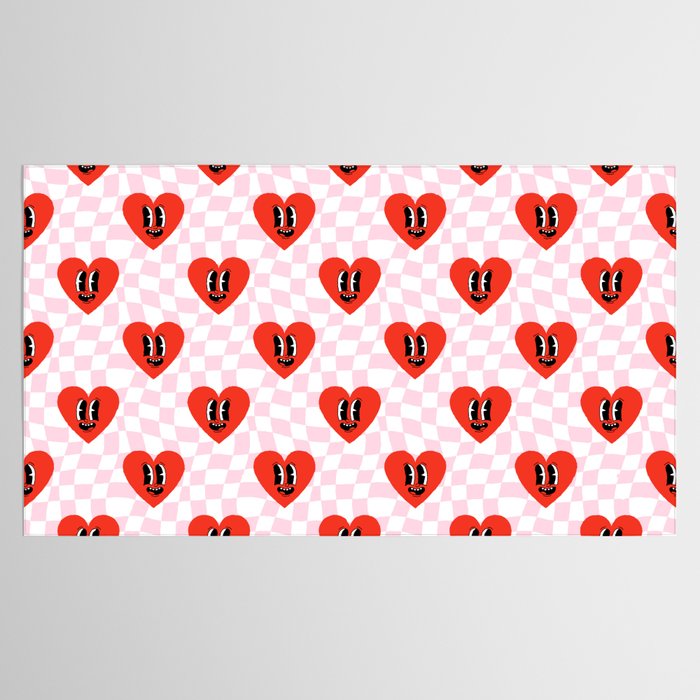 Retro checkered love heart cartoon pattern Tablecloth Gallery Image 2