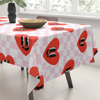Retro checkered love heart cartoon pattern Tablecloth Gallery Image 3