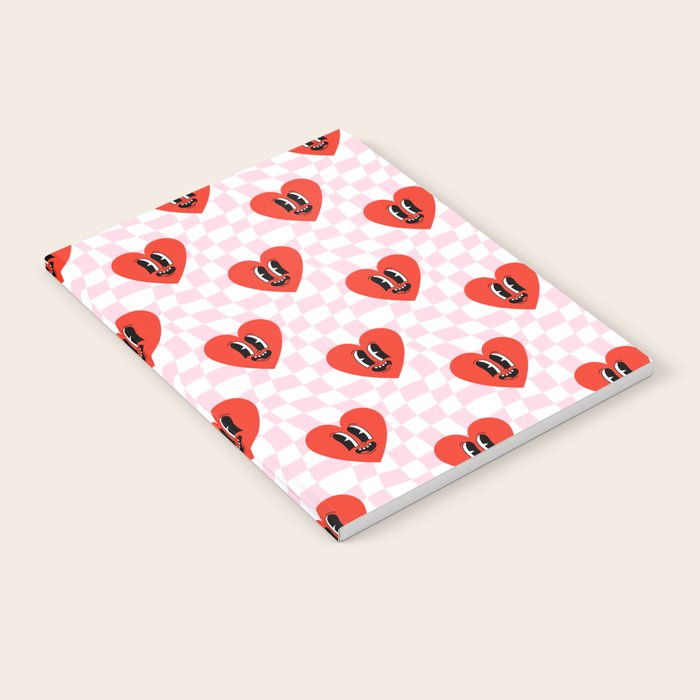 Retro checkered love heart cartoon pattern Notebook Gallery Image 1