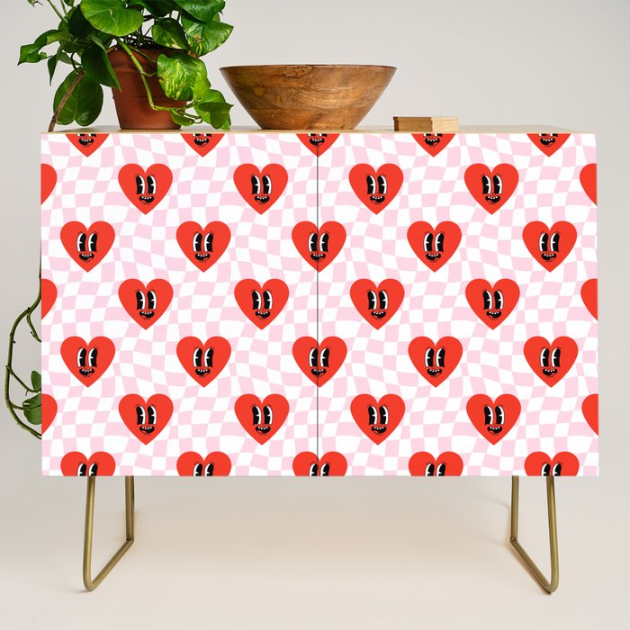 Retro checkered love heart cartoon pattern Credenza Gallery Image 1