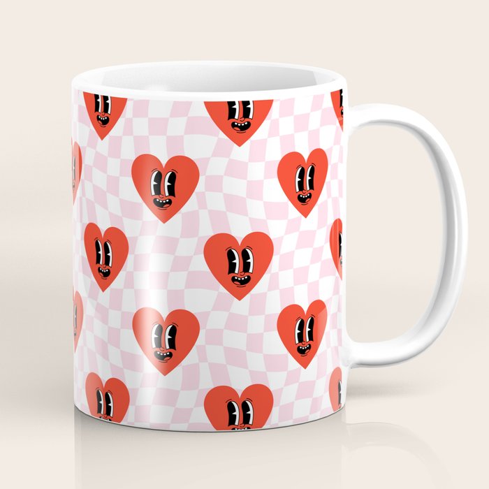 Retro checkered love heart cartoon pattern Coffee Mug Gallery Image 1
