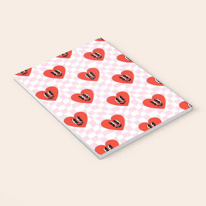 Retro checkered love heart cartoon pattern Notebook Gallery Image 3