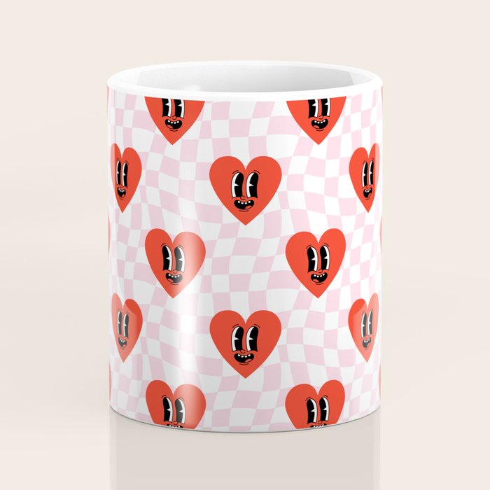 Retro checkered love heart cartoon pattern Coffee Mug Gallery Image 4