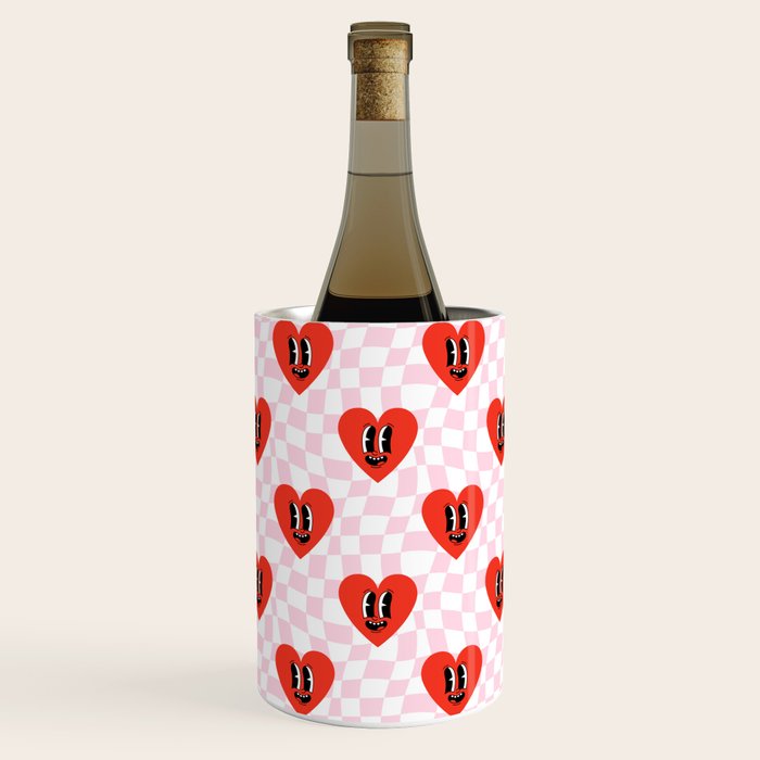 Retro checkered love heart cartoon pattern Wine Chiller Gallery Image 1